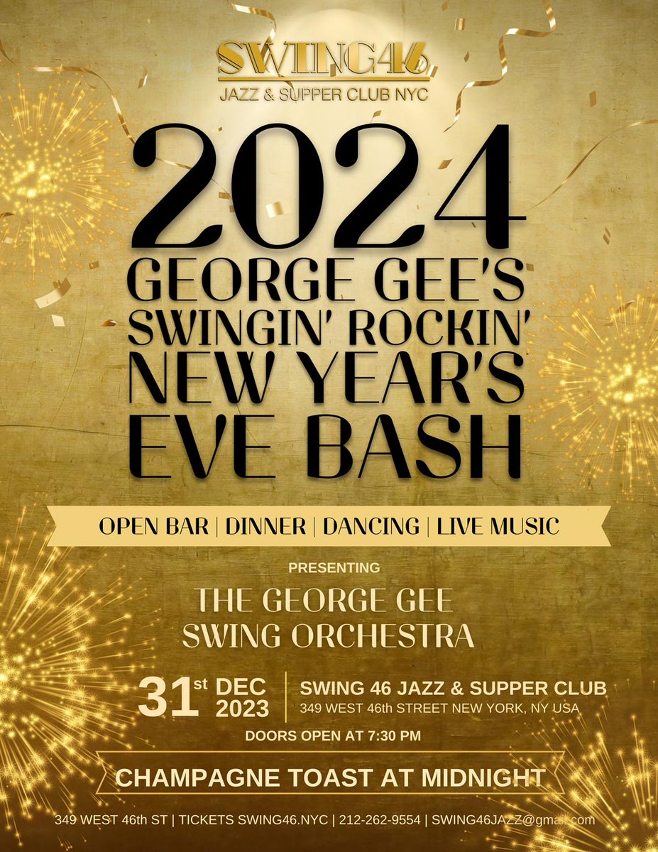 GeorgeGeeSwings's tweet photo. is it too early to think about New Year's Eve?? Not if you want to take advantage of the special discounted package avasilable ony until the end of the month at https://t.co/EtRt3KzQrM #GeorgeGee #Swing46 @swing46nyc #SwingMakesYouHappy #BestCountdownThisSideofBroadway #JazzClub https://t.co/AuUAI8N4rs