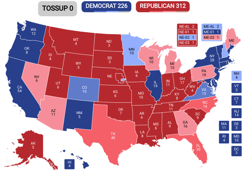 If Trump were to win nationwide by 2% or so, would this be a fairly reasonable estimate of what that would look like? (This is not saying he WILL win by 2% nationwide, but should he)