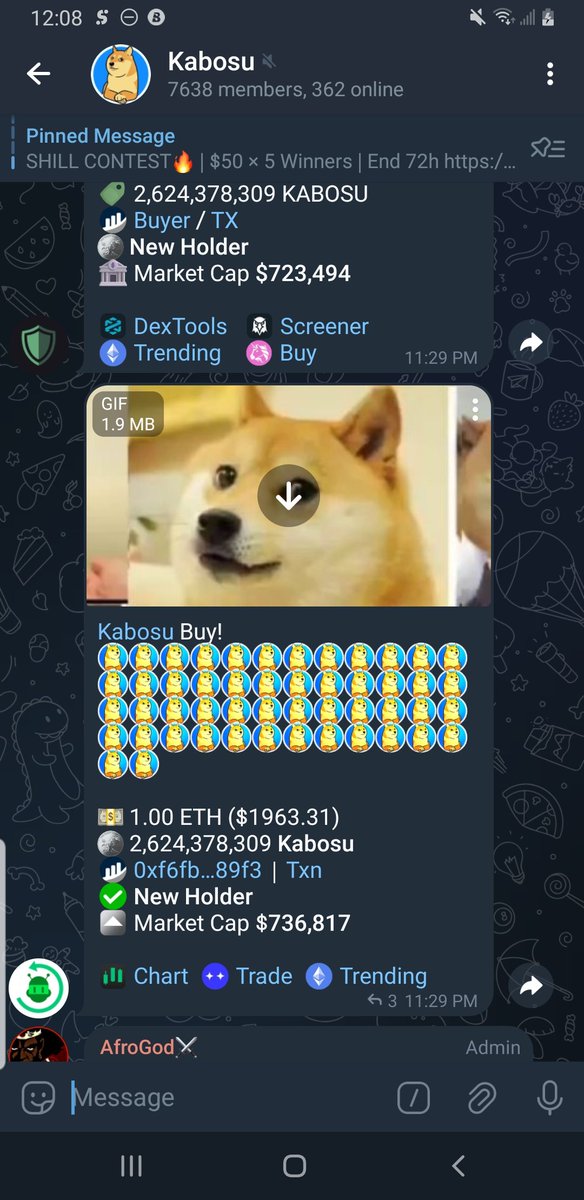 olaxxy375's tweet photo. @CryptoTony__ Huge buys rolling in constantly on $KABOSU
This community project $KABOSU is most likely the strongest or among the strongest meme projects out there
2️⃣4/4%  tax
3️⃣Based Devs
4️⃣NFT mint collections
5️⃣CG listing
6️⃣ Vibrant community
https://t.co/af9ttDCIQ8
@KabosuInuETH #ETH #DOGE https://t.co/DdfpcVR2uM