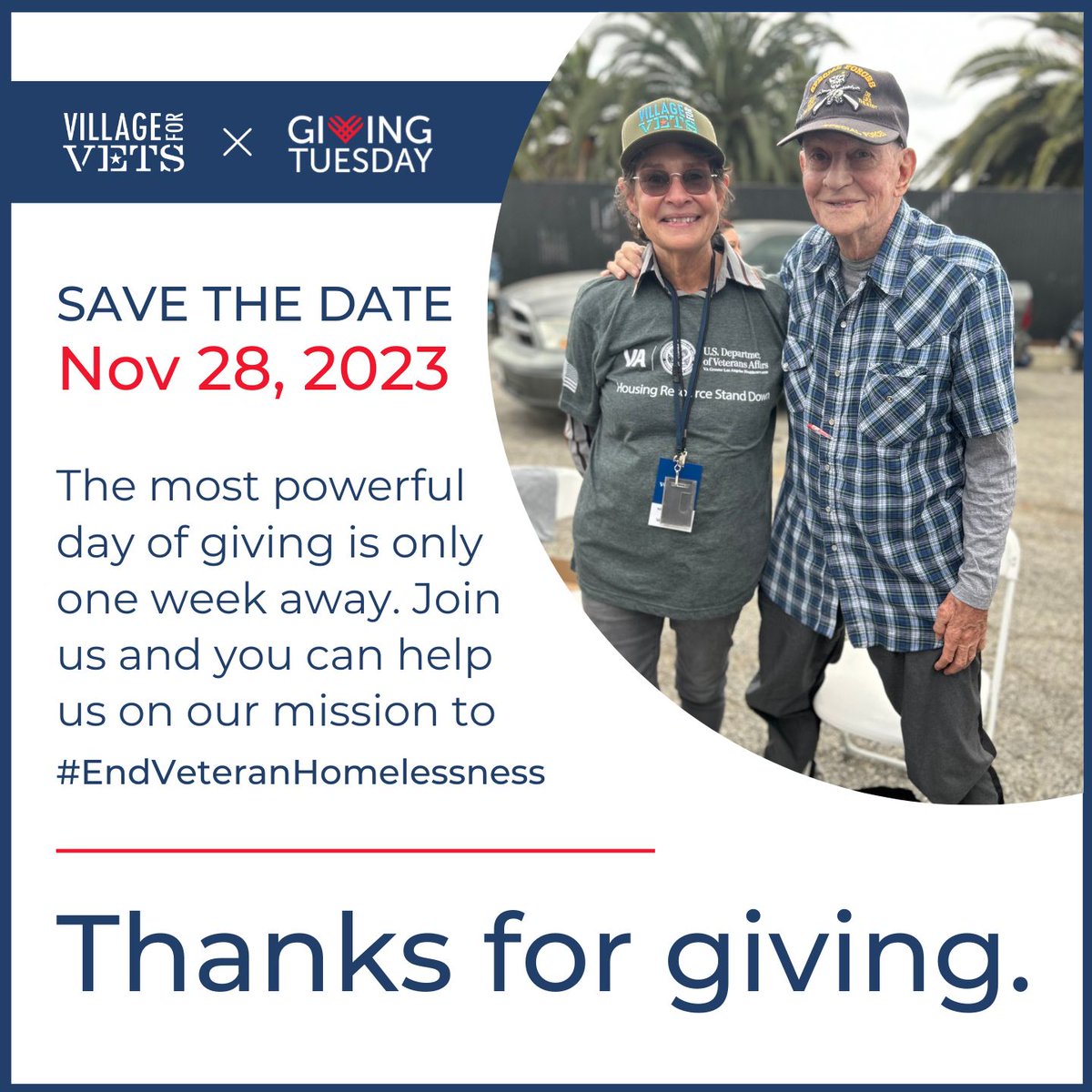 VillageforVets's tweet photo. The countdown is on. How will you help spread the word about #GivingTuesday this year?

#endveteranhomelessness https://t.co/QASw07RdDu