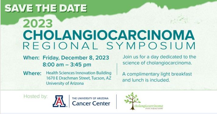 We hope you'll join the Cholangiocarcinoma Foundation on Dec. 8 for a day of insights and updates at the 2023 Cholangiocarcinoma Regional Symposium at the University of Arizona Cancer Center. Register here: tinyurl.com/5aumrkuk