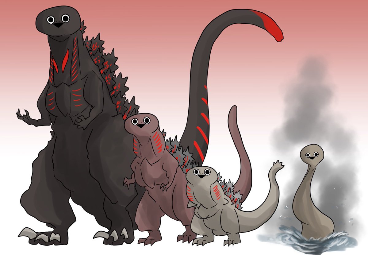 godzilla kaijuu no humans tail monster claws crossover gradient background  illustration images