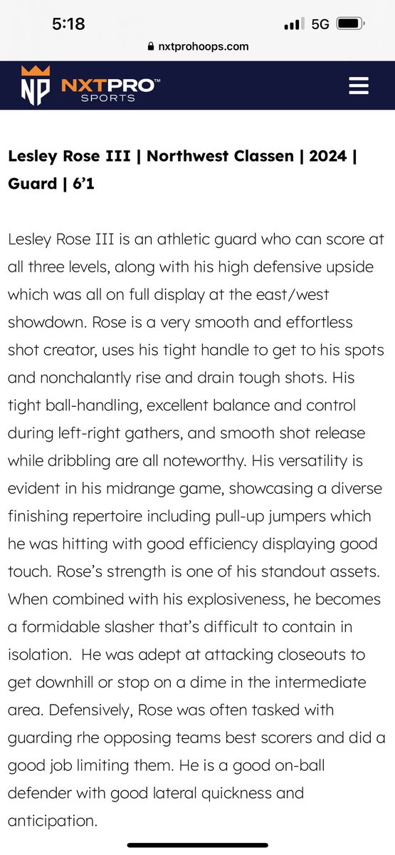 Was 1st team all conference last year, <a href="/LesleyRoseIII1/">Lesley Rose III</a> “L- Boogie” should have a big senior year. Just stacking days, getting better and better. Works as hard as any kid we have, works out early on the morning to get extra shots and skill work on before school starts. A winner!!