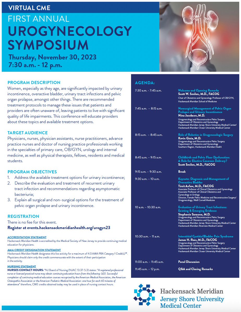Please join the 1st Annual Urogynecology Symposium at HMH on Nov 30th - I will be presenting!