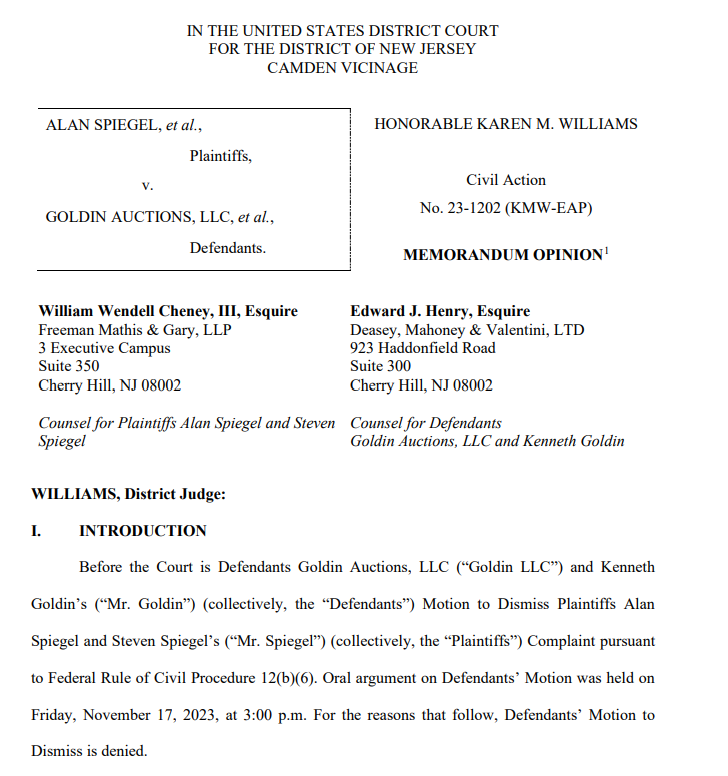 The Goldins moved to dismiss the case, and this is the court's order on that motion.

Well, it looks like the Goldins' motion to dismiss was DENIED.