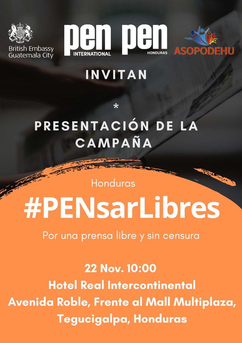 Este 22 de noviembre presentamos la campaña #PENsarLibres, por una prensa libre y sin censura en Honduras. ¡Acompáñanos!