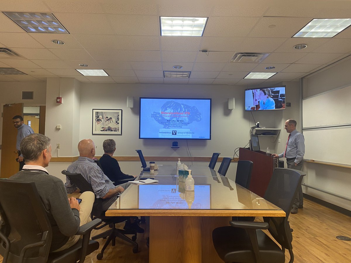 Today, we were fortunate to host Dr. Luther (@DrJMLuther) from @VUMCClinPharm and @VUMCKidney for Renal Grand Rounds at @UVANeph. He gave a phenomenal talk on mineralocorticoid-mediated hypertension and the role of translational research in hypertension. @MarkOkusa