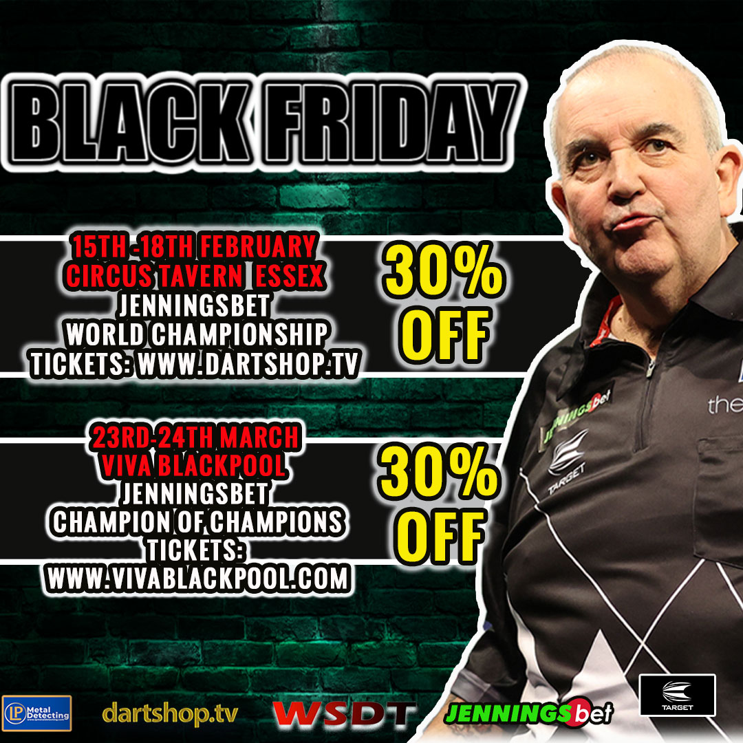 🚨 Black Friday Offer 🚨 Yes that's right, we're getting in on the Black Friday action..but unlike others, these offers will only be active on Black Friday‼️ Grab 30% off tickets to the @jenningsbetinfo World Seniors Darts Championship and the Champion of Champions 🎯
