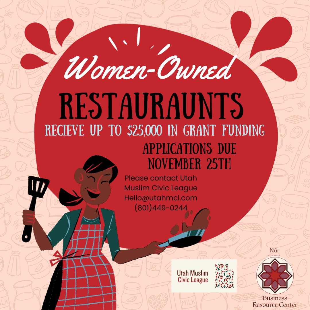 CivicUtah's tweet photo. Upcoming grant deadline!

Are you a woman-owned restaurant seeking funding? Receive up to $25,000 to support your US-based business.

Apply NOW due by November 25th!

📧 Email: hello@utahmcl.com
💬Text: (801) 449-0244 https://t.co/Z7lEmcEzEC