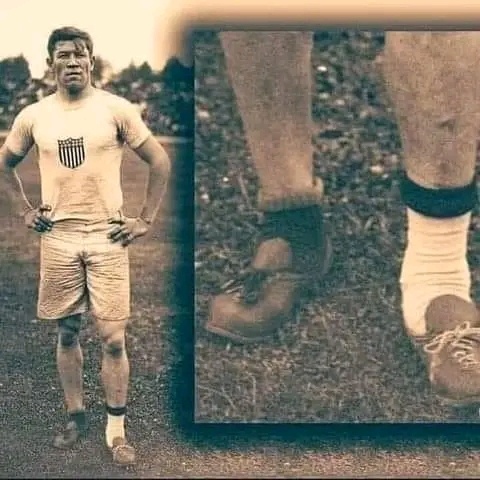 This is Jim Thorpe. Look closely at the photo, you can see that he's wearing different socks and shoes. This wasn't a fashion statement. It was the 1912 Olympics, and Jim represented the U.S. in track and field. On the morning of his competition, his shoes were stolen. Luckily,