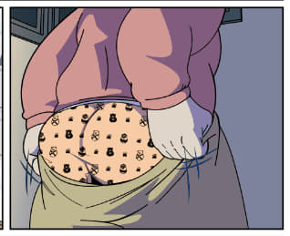 One of our pages on Webtoon, page 37, was taken down to nudity. We decided to edit the page to include some boxers from @rudderbutts ! A classic bear pattern for a bare bottom.