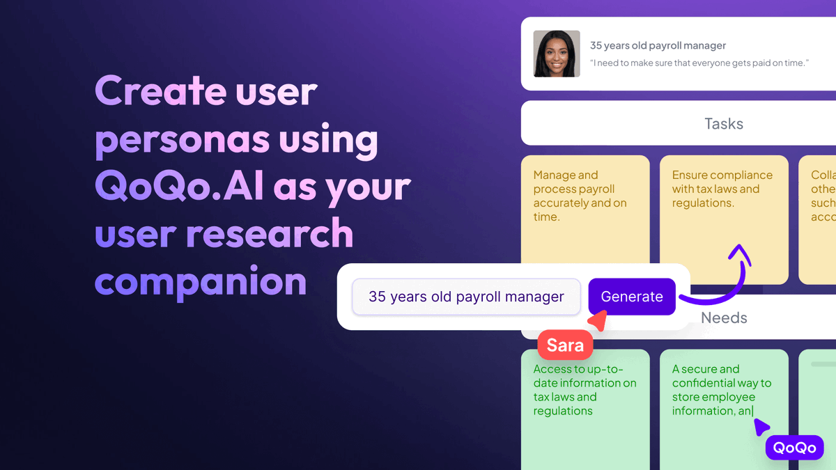 Hey, everyone! Do you want to gain an early understanding of your target users?

Use QoQo.ai to generate user personas:
 1) Install <a href="/tryqoqo/">QoQo</a> Figma plugin
2) Enter foundational demographics (age, gender, and location)