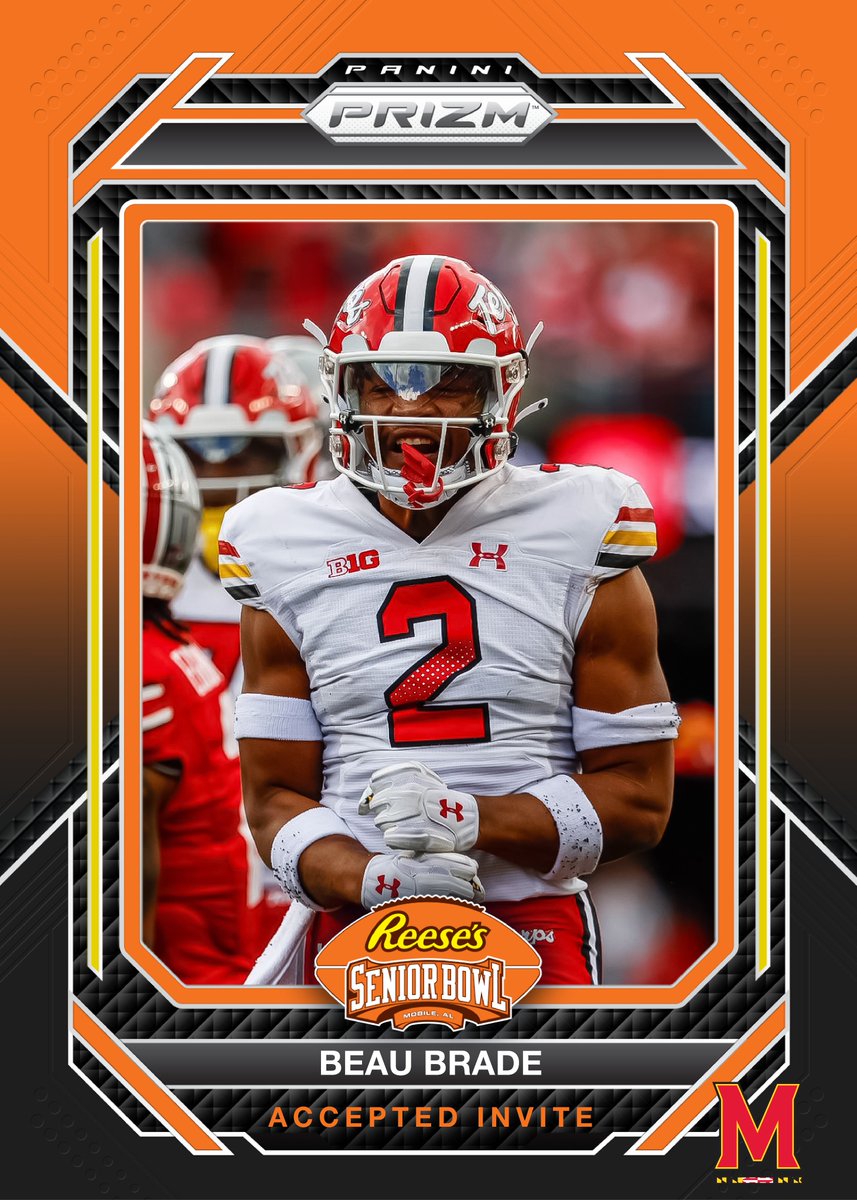 Reese's Senior Bowl (@seniorbowl) on Twitter photo 🐢 OFFICIAL! DB Beau Brade <a href="/bebrade02/">Beau Brade</a> from <a href="/TerpsFootball/">Maryland Football</a> has accepted his invitation to the 2024 Reese's Senior Bowl #TBIA #TheDraftStartsInMOBILE™️
@JimNagy_SB <a href="/PaniniAmerica/">Panini America</a> #RatedRookie 🐢 OFFICIAL! DB Beau Brade <a href="/bebrade02/">Beau Brade</a> from <a href="/TerpsFootball/">Maryland Football</a> has accepted his invitation to the 2024 Reese's Senior Bowl #TBIA #TheDraftStartsInMOBILE™️
@JimNagy_SB <a href="/PaniniAmerica/">Panini America</a> #RatedRookie