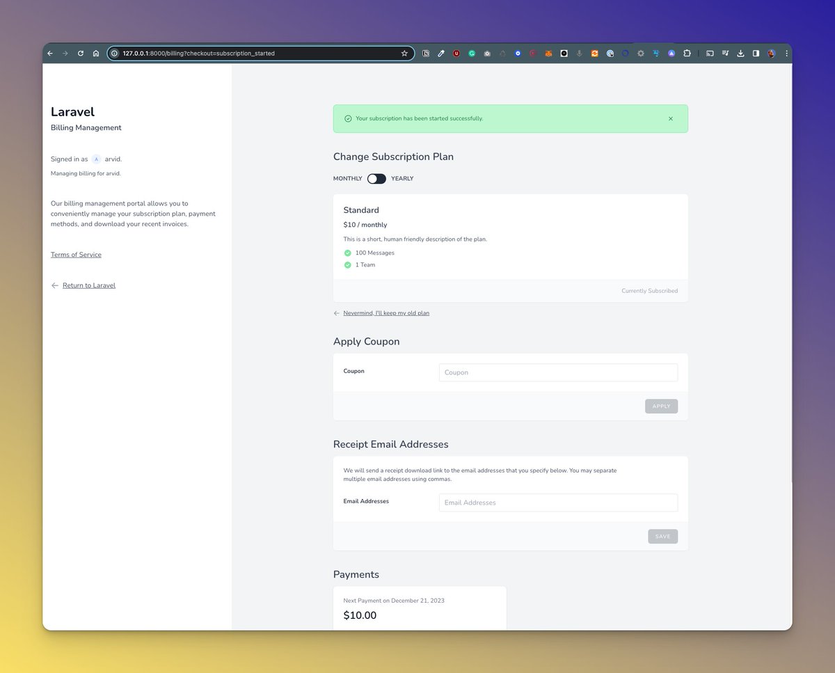 Okay call me a noob, but I just had a life-changing experience with PHP.

I installed Laravel, then Laravel Jetstream, and then Laravel Spark. After ~2 minutes of configuring, I have a dashboard, a fully working Stripe integration with users, teams, 2FA, and API auth.

WHAT?! 🤣