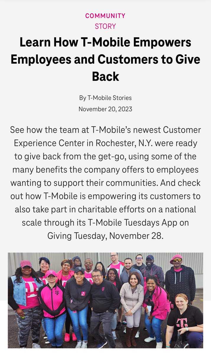 Proud to be making an impact in #Rochester already. 💗 my team! #theROC t-mobile.com/news/community…