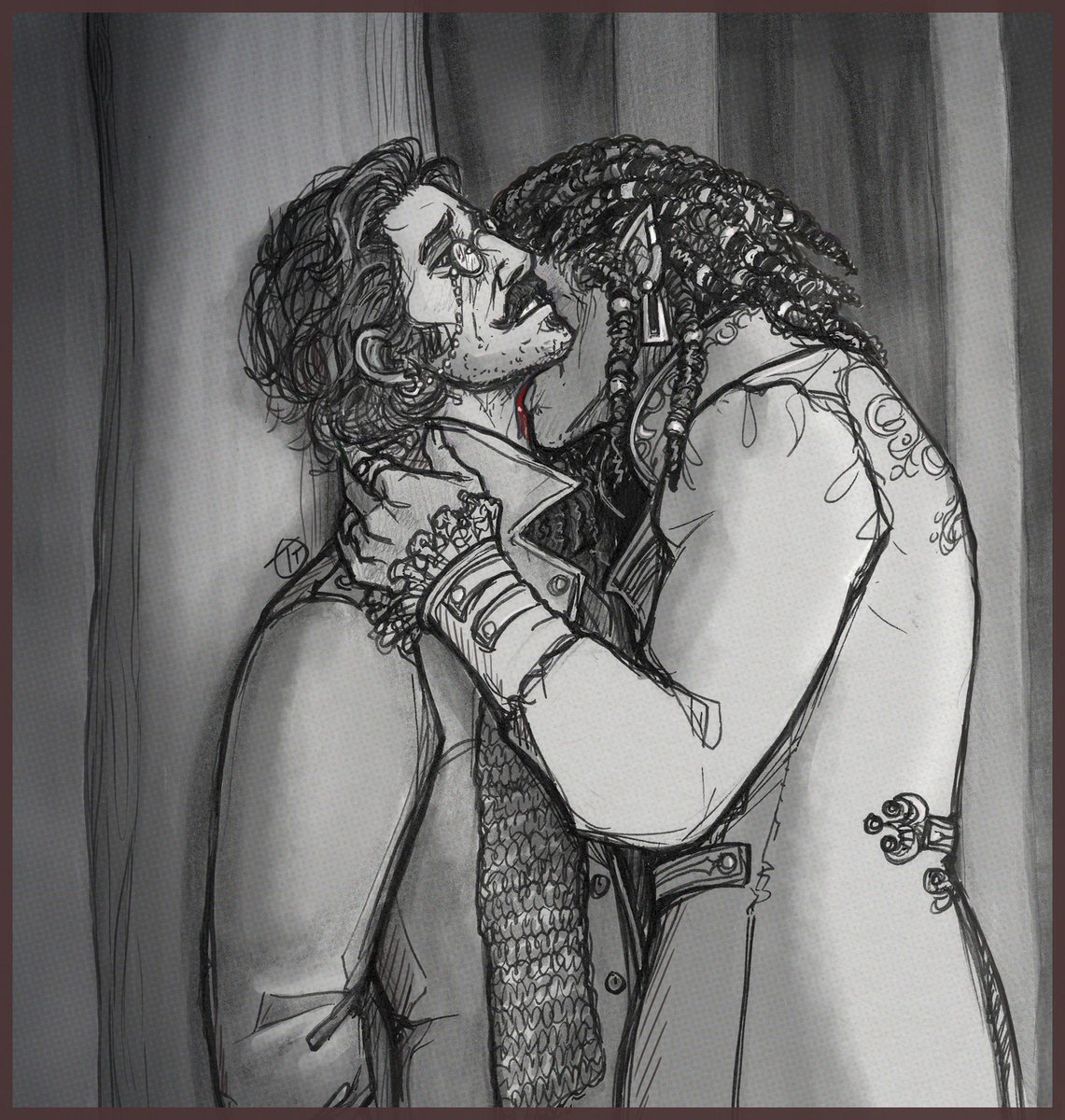 Nothing bad will come of letting the vampire have a little of Savos' blood right? He wanted information... 
Kasym is @ThruTheEluvian 's lovely npc 
#GuestsOfStrahd #dnd #vampires #originalcharacterart