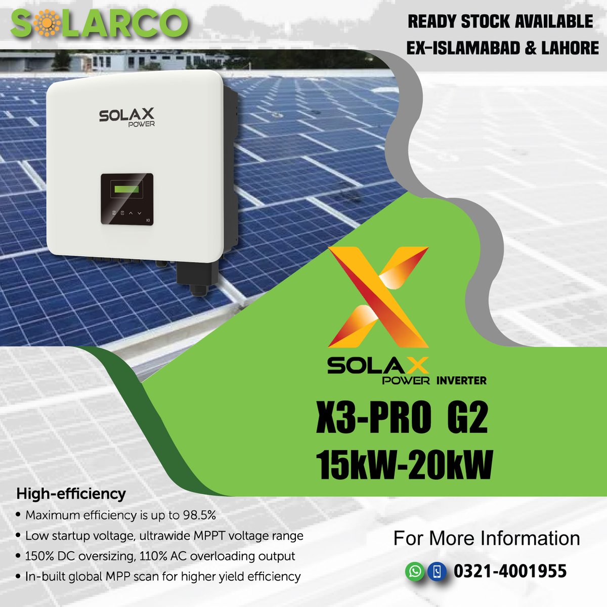 arqureshi527's tweet photo. SOLAX On Grid Inverter 15Kw, 20Kw
Stock available Ex-Lahore &amp; Islamabad
For more details contact on
Call / WhatsApp : 0321 4001955
https://t.co/hecKF65Ko1 https://t.co/7BDzR8HMB8