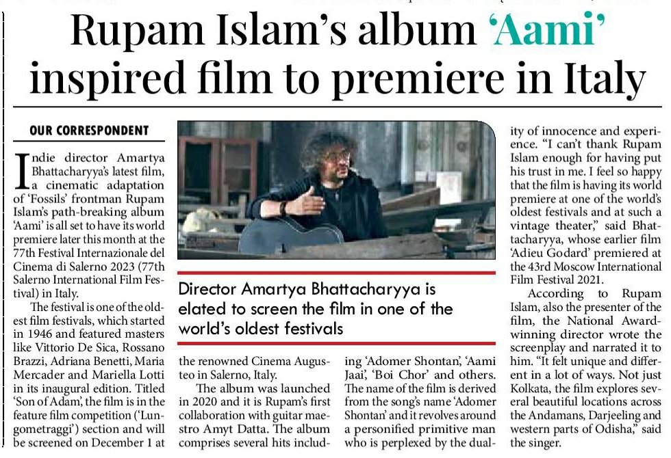 Amartya_B's tweet photo. From today's Millennium Post.
#RupamIslam #amytdatta #swastikarthouse #banglarock #FILMSTOP https://t.co/KK19LqHJSc