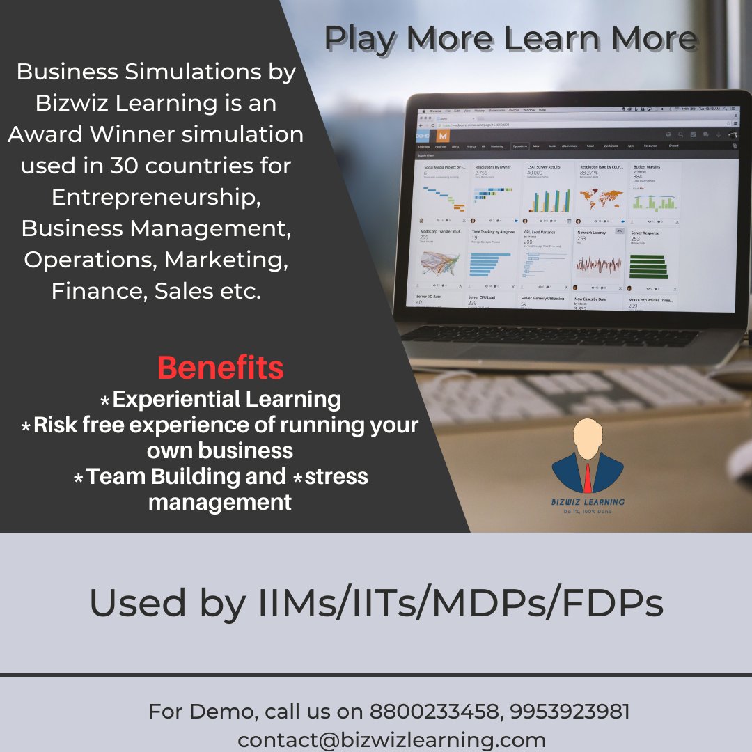 bizwizlearning's tweet photo. Bizwiz Learning presents you “Award Winner Simulation Based Learning…”

For Demo, Call us on 9953923981,8800233458

For more information, Visit the link.

https://t.co/QXQiHnVu4G

#Bizwiz #BestSimulation #business #operations #marketing #management #entrepreneurship #training https://t.co/QtxZAzCBnp