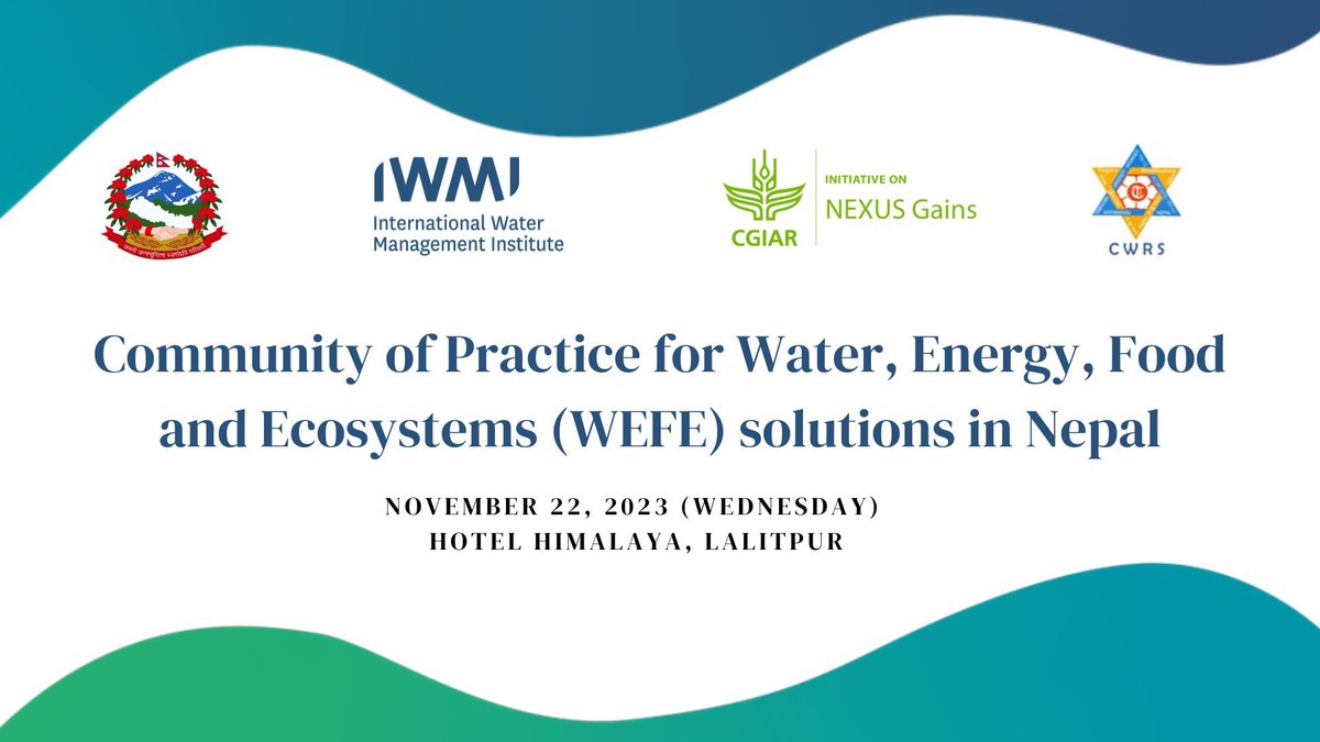 #HappeningNow 
Workshop on - ‘Community of practice (CoP) for water, energy, food and ecosystems #WEFE solutions in Nepal’. Major institutions of Nepal in water modelling have gathered to discuss the CoP 
<a href="/IWMI_/">IWMI</a>Nepal @IWMI_ #NEXUSGains <a href="/WRRDC1/">जलस्रोत अनुसन्धान तथा विकास केन्द्र (WRRDC)</a> #DWRI 
#CWRS_IOE <a href="/khadka_manohara/">Dr Manohara KHADKA</a>