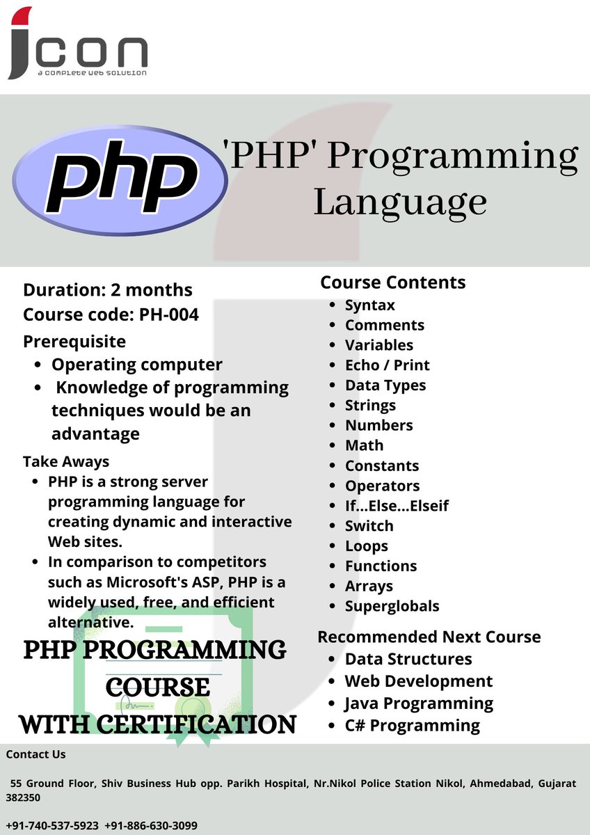iconwebsolutio3's tweet image. Exciting News! Unleash the Power of PHP with Our Latest Course! 💻
Ready to elevate your coding skills?
✅ PHP fundamentals and syntax
✅ Database connectivity and manipulation
✅ Creating dynamic web applications
#PHPcourse #WebDevelopment #CodingJourney #iconwebsolution