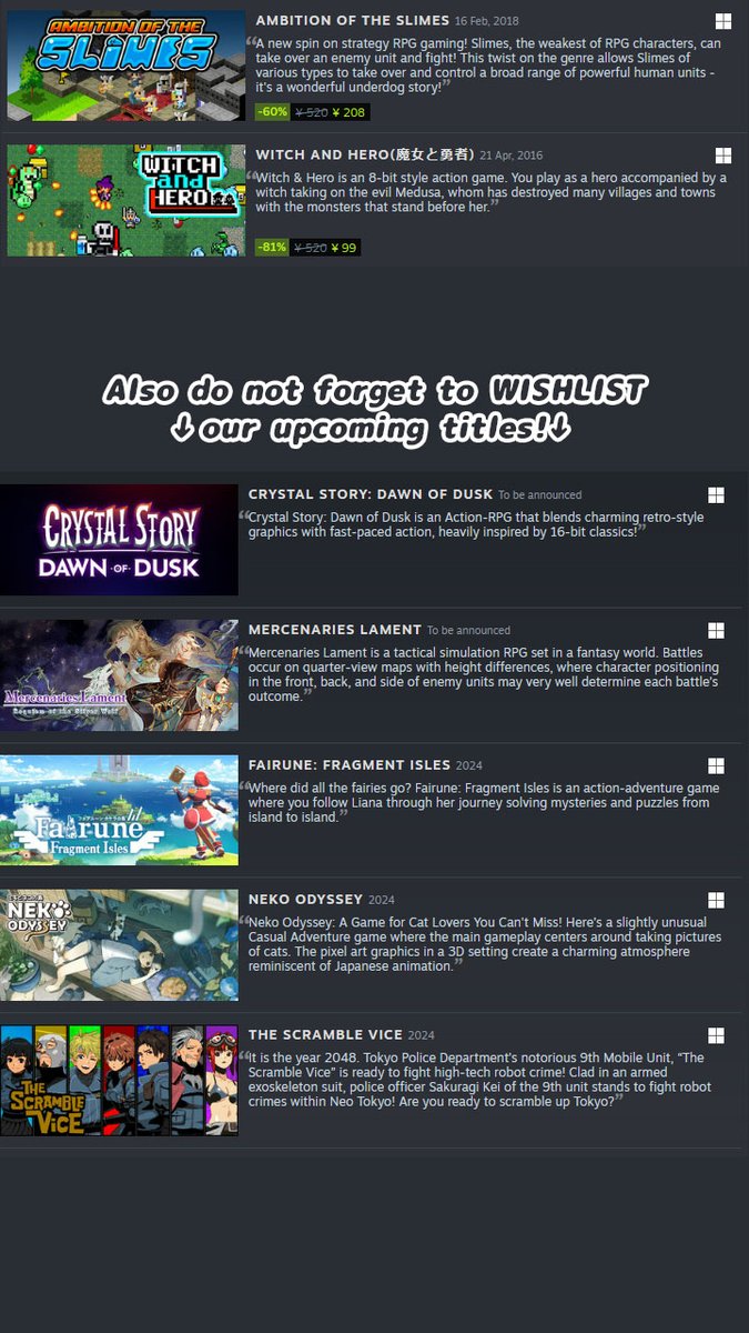 over 30 FLYHIGH WORKS titles are discount in #SteamAutumnSale 

see details at
FLYHIGH WORKS STEAM Publisher Page!
store.steampowered.com/franchise/flyh…