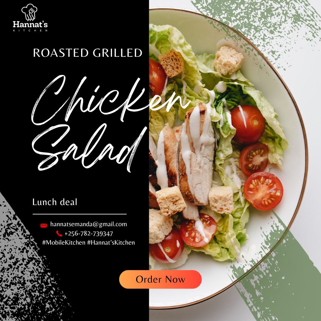 Craving a refreshing meal? Dive into our mouthwatering Chicken Salad!🥗 Tender grilled chicken, crisp veggies, and a burst of flavor in every bite. Healthy never tasted this good!

Order now: 📞 +256 782739347
#HannatsKitchen #ChickenSalad