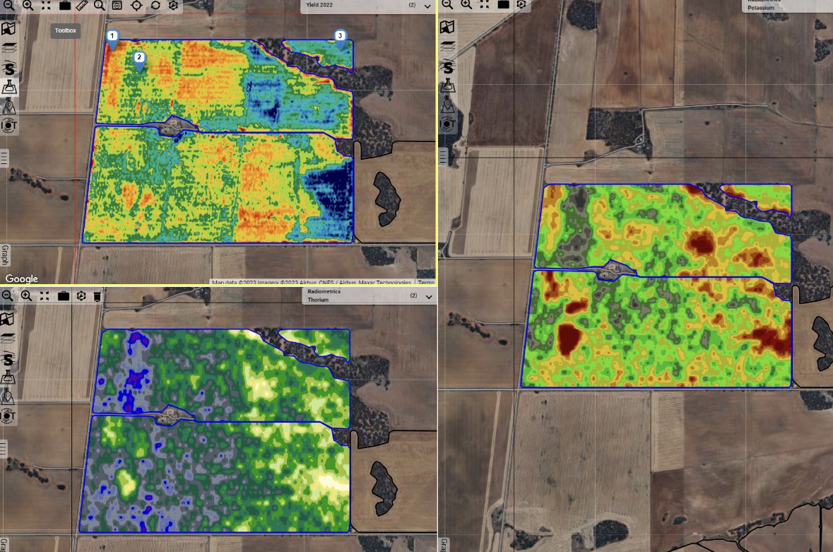 JKBreezyHillAg's tweet image. ‘The maps don’t lie’ - niether do soil cores! @BethSleep and I navigated to 3 zones in the ‘Scrub’ paddock today. Massive yield variability - 2-6.5T Barley last year. 

We paired EM38, Potassium, Uranium and Thorium map layers with Yield and found 3 quite different soil profiles