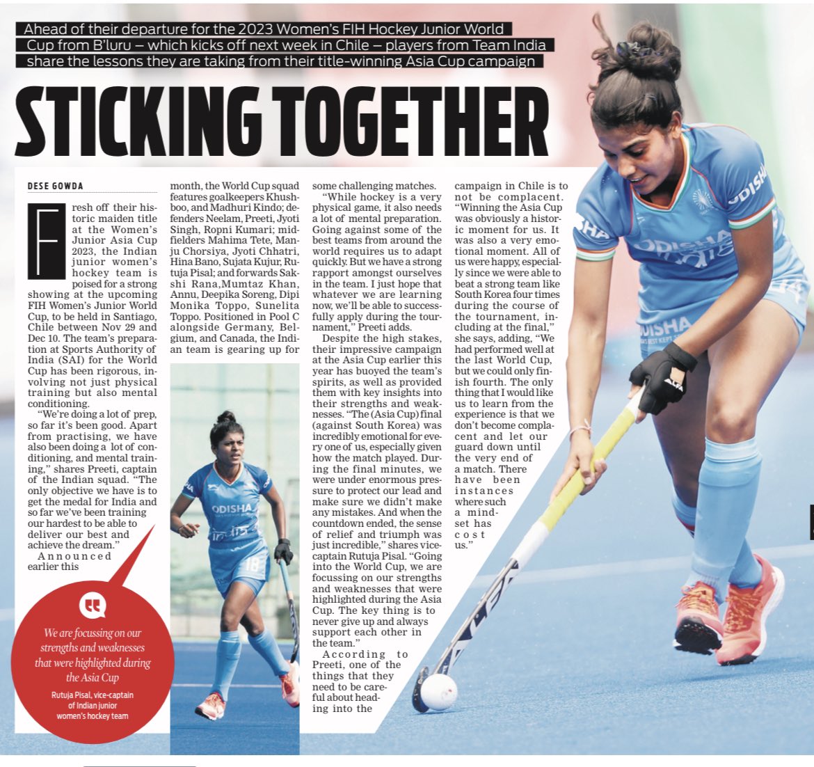 Ahead of their departure for 2023 Women’s FIH Hockey Junior World Cup from B’luru – which kicks off next week in Chile – players from Team India share the lessons they are taking from their title-winning Asian Cup campaign ✍🏼 @dese_gowda @santwana99 @Cloudnirad @tniefeatures