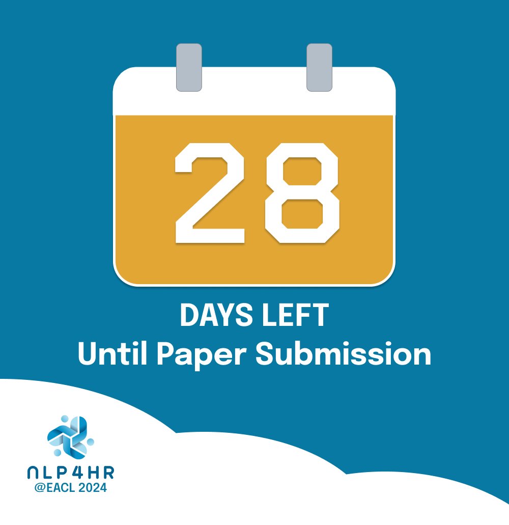 nlp4hr's tweet photo. Get your papers ready for submission to the NLP4HR Workshop! Papers are due December 18th, 2023. #NLP4HR #EACL2024 #MachineLearning #AI #NLP #NLProc More info: https://t.co/V4F1sFuahv https://t.co/RzuDpYRwkJ