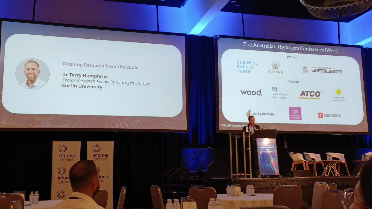 Amazing to see Dr Terry Humphries from the <a href="/_HSRG/">HSRG</a> at <a href="/CurtinUni/">Curtin University</a> chair the second day of the Australian Hydrogen Conference 2023. Some good insight from Gov and industry on the future of a hydrogen economy in WA and around the globe