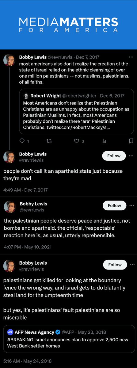 KanekoaTheGreat's tweet photo. NEW: Media Matters employees have publicly posted comparisons between Israel and Nazi Germany, branding Israel as an apartheid state engaged in genocide and accusing it of being established through ethnic cleansing.

Regardless of one's stance on the Israel-Palestine conflict, it is noteworthy that Media Matters, an organization dedicated to denouncing individuals as antisemitic and advocating for their deplatforming and loss of advertising revenue, employs individuals who publicly make statements that many would consider highly antisemitic.

Quotes from Media Matters employees include:

1. "There are far too many parallels between Israel's tactics and the atrocities committed by Germany 80 years ago."

2. "can't tell if israel is phoning it in with dogshit PR because they think their ability to act with complete impunity is preordained, or because it is a country where one out of every ten guys runs a combination pizzeria/discothèque"

3. "Daily reminder that Israel's policy for Palestinians is ethnic cleansing."

4. "periodically checking into israel and hearing things like their finance minister saying he's a "fascist homophobe" who "won't stone gays", coupled with them doing settler pogroms on palestinians who committed no crime beyond trying to live. why do we send that shithole any money"

Media Matters consistently accuses figures like @elonmusk, @realDonaldTrump, and @TuckerCarlson of antisemitism, actively encouraging advertisers and social media platforms to boycott and deplatform them.

Notably, none of these individuals are antisemitic, nor have they made statements as remotely antisemitic as those from Media Matters' own employees, exposing a stark irony in the organization's actions.