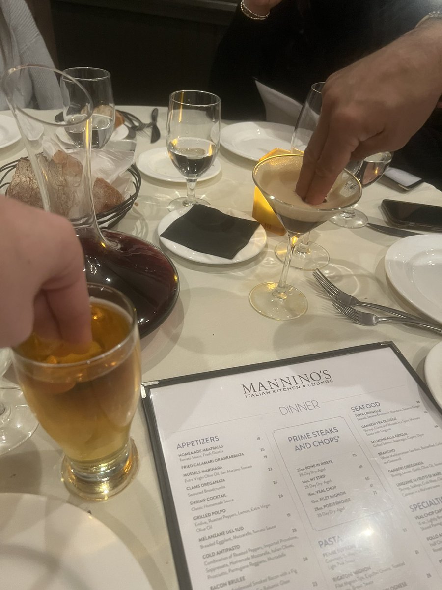 Brick_Pitino's tweet photo. Dads tapped in to his espresso martini. This peroni is hitting the spot. Apps just arrived. Buttata, pizza, and baked clams. Happy Tuesday #SaveTheTroops https://t.co/unrF26lySX