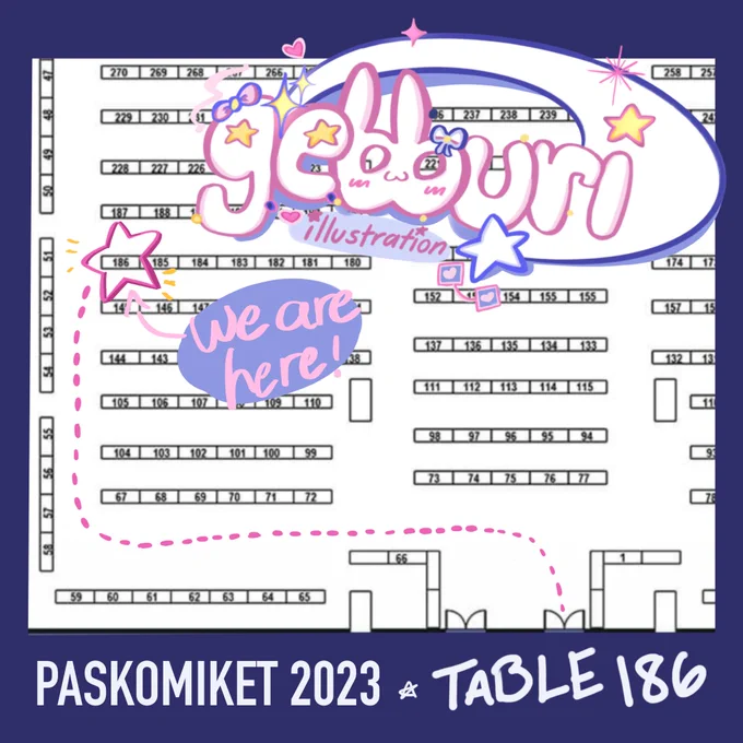 elo everyone ! 。゜(゜'ω`゜)゜。  i'll be at paskomiket `23 this weekend with @sugarrushsato66 !! come visit us at table 186 for some edgy/cutesy goodies (=^▽^)σ   #PASKOMIKET2023