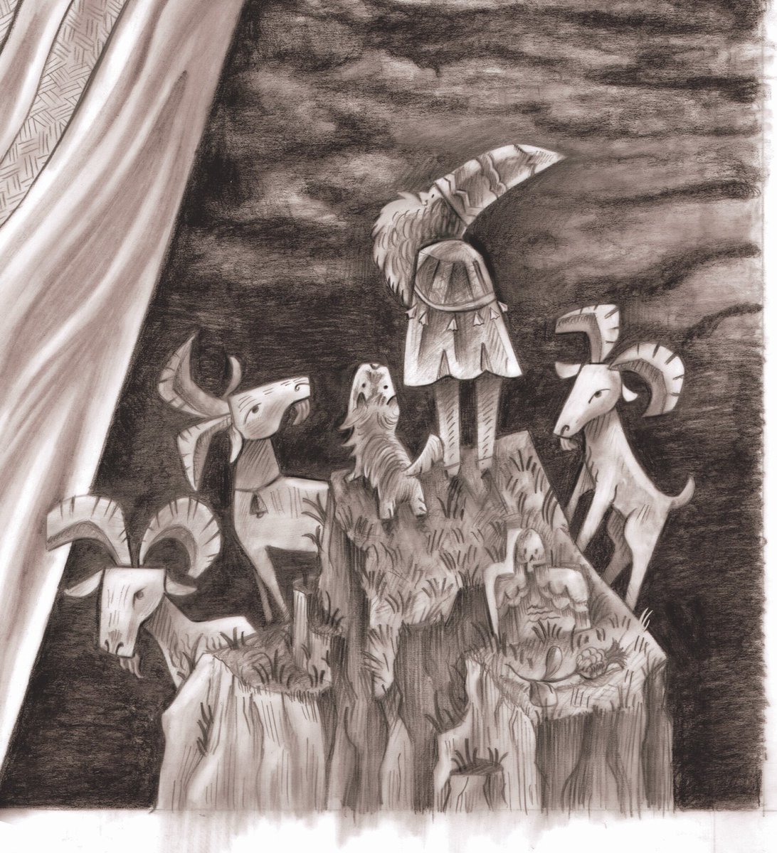 EmilyZelasko's tweet photo. The final drawing done on yupo paper in graphite.                                     #emilyzelaskoart #legionpaper #yupopaper #graphite #whimsicalart #sun #moon #fantasyart #goat #wanderer #art #illustration #artprocess #finaldrawing https://t.co/ZZryqw0xR3