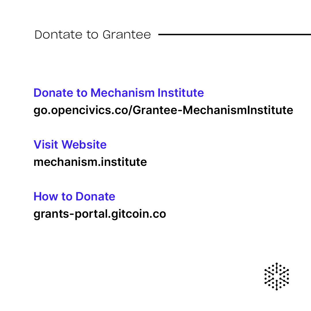 OpenCivics's tweet photo. Showcase: Genesis Round Grantee – @mechanism_inst
Donate: https://t.co/7JtMaT9kQJ
#GG19 #Gitcoin #deciv https://t.co/VQJLp6cZ55
