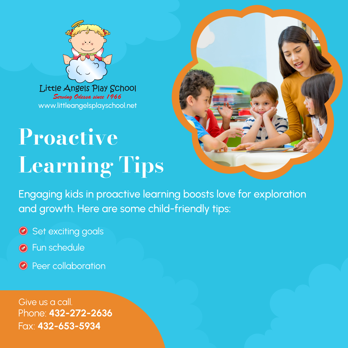 littleangelsps_'s tweet photo. Preparing our little learners for success is a journey that begins with proactive learning. These tips not only enhance their education but also foster a lifelong love for learning!

#ChildCare #ProactiveLearning #ChildFriendlyTips #OdessaTX #LittleAngelsPlaySchool https://t.co/3chKZhRobD