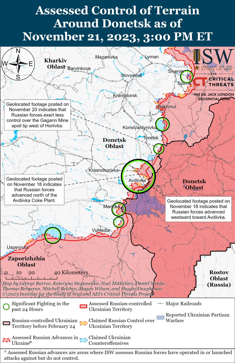 NEW: #Ukrainian and #Russian forces continue to conduct offensive operations in eastern and southern #Ukraine despite rainy and snowy weather conditions. 21 NOV campaign assessment for #Russia's invasion of Ukraine: isw.pub/UkrWar112123