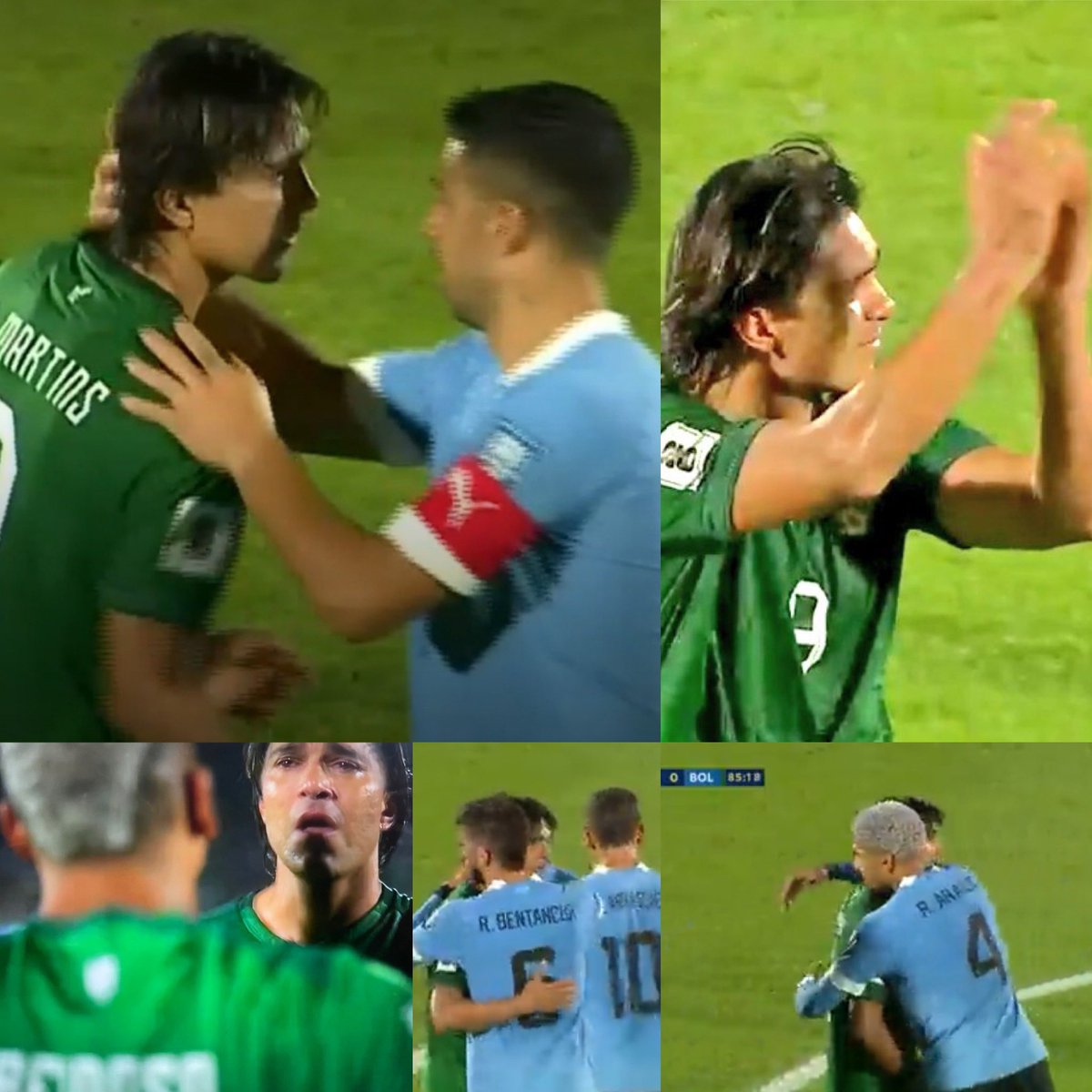 Momento espectacular en el Centenario. Marcelo Moreno Martins sale de la cancha, despidiéndose así definitivamente de la selección boliviana. Los jugadores uruguayos se acercan a abrazarlo mientras la hinchada uruguaya lo aplaude.

Honor a uno de los mejores delanteros en la