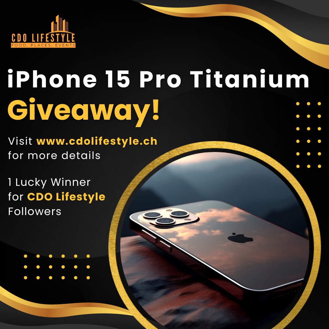 Don’t miss this chance to win an 𝐢𝐏𝐡𝐨𝐧𝐞 𝟏𝟓 𝐏𝐫𝐨!📱🤩 

Visit my blog at cdolifestyle.ch/cdo-lifestyle-…

Make sure to follow all the mechanics in order to qualify for the raffle draw! 🎉

JOIN NOW!! 🙌🏻

iPhone15ProGiveaway #Giveaway #GiveawayTime #CDOLifestyle