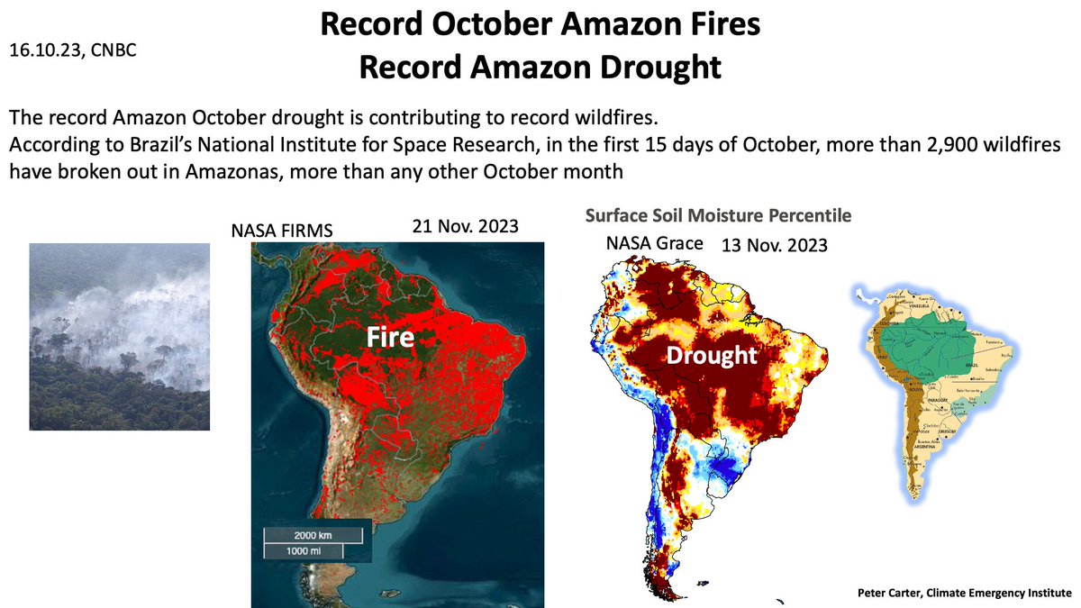 RECORD AMAZON FIRES FROM RECORD DROUGHT
Record Amazon October drought drives record wildfires. First 15 days of October, more than 2,900 wildfires in Amazonas, more than any other October 
Warming Collapsing Amazon 
 cnbc.com/2023/10/16/rec… #drought #climatechange #globalwarming