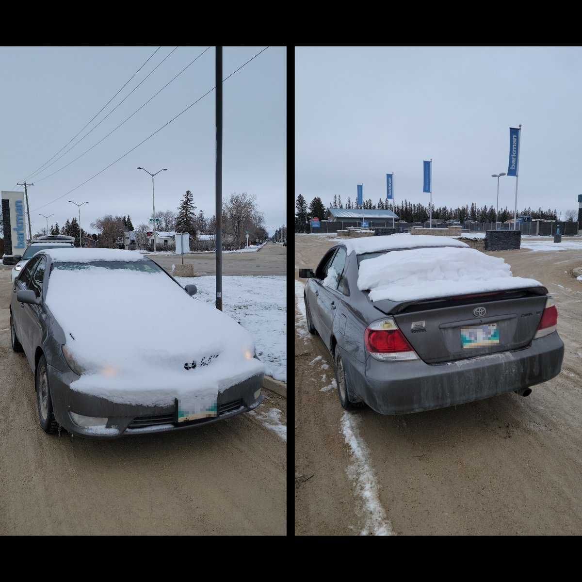 REMINDER: CLEAR YOUR WINDSHIELD! This vehicle was pulled over in Steinbach on November 11 for driving with an obstructed view. The 20-year-old driver was adamant he could see🤦. Fined HTA Sec 182(4) : $113. #noexcuses #TrafficTues #rcmpmb
