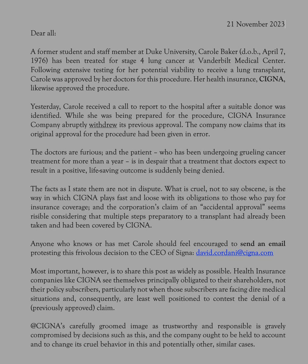 Please read and consider sending an email as a simple act of charity for Carole, a beautiful person inside and out.