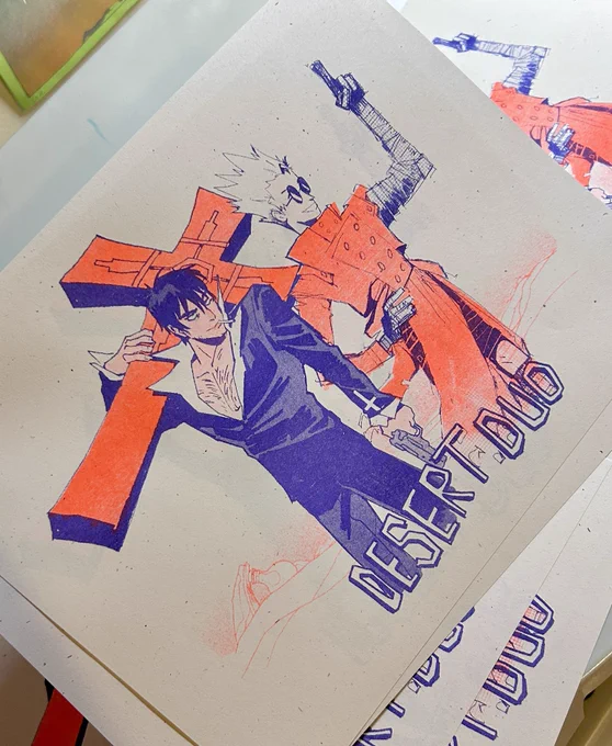 Riso collab with !! They did Vash and I did Wolfwood >:D