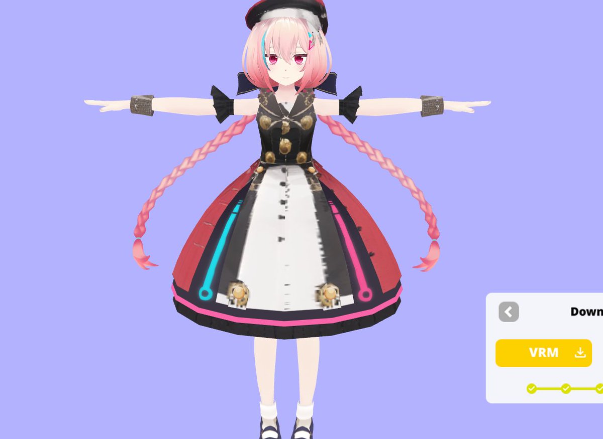 phio_alchemist's tweet photo. 「3分衣装改変」がマジで出来るようになったw
①ChatGPTで”今日”をテーマにした服装を提案させる
②ThreadTaleで自前の衣装に対応した①のテクスチャを描かせる
③VRM converterでVRChat用に変換
ここまで慣れれば3分!毎日違う服着れちゃう!
#ThreadTale