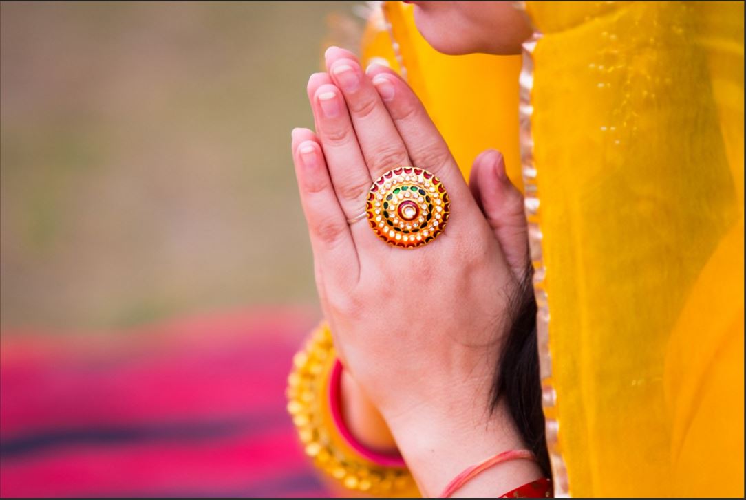 Hindus greet each other by saying Namaste-palms are held together in prayer position in front of the heart area while bowing the head down slightly as a way to show love, respect & humility. #Namaste is a Sanskrit word which means, the divine in me bows to the divine in you.