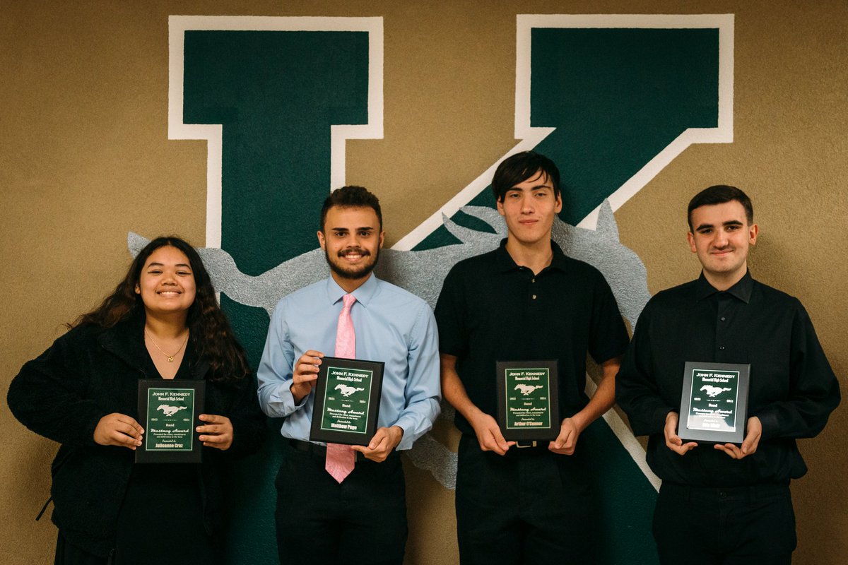JFKBands's tweet photo. Congratulations to the 2023 #JFKMB Mustang Award winners: Eric Blair, Julieanne Cruz, Arthur O'Connor, and Matthew Page! https://t.co/NfO53Xm4Ya