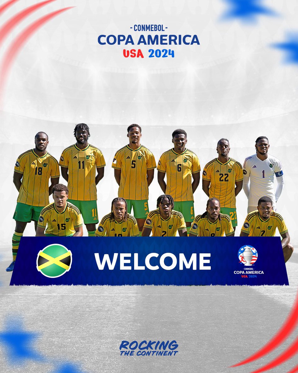 Welcome <a href="/jff_football/">Official J.F.F</a> to #CA2024! ⚽️ 🇯🇲 🏆 

¡Bienvenido Jamaica! 🤩

Bem-vindo Jamaica! 🥳

#RockingTheContinent #VibraElContinente #VibraOContinente