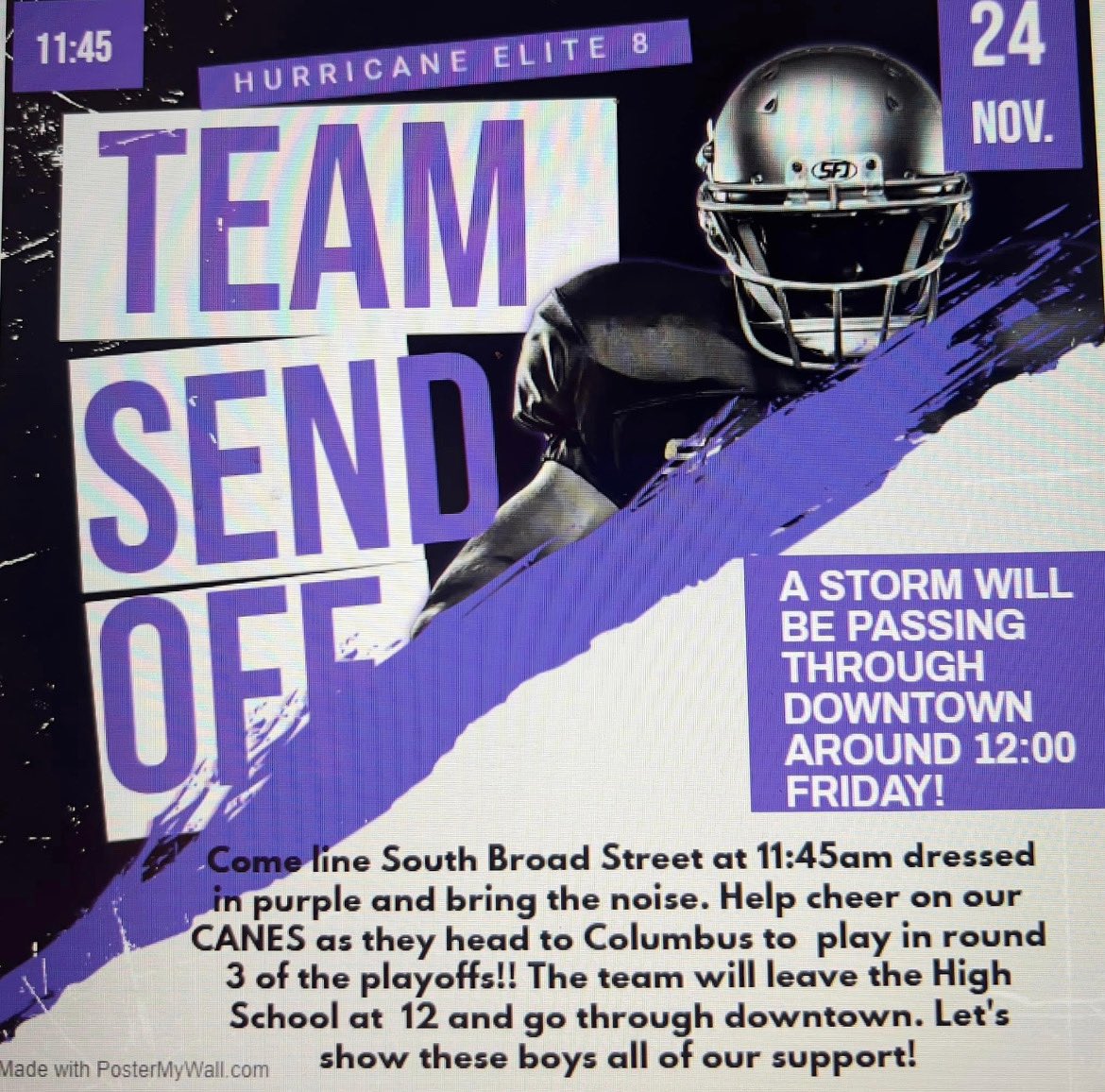 MonroeArea's tweet photo. Our Canes are headed to Columbus in Round 3 of the State Playoffs! Help us send off our boys by lining the streets of Downtown Monroe this Friday at 11:45 am! #watchoutforthestorm #columbusbound https://t.co/IuON34qIoc