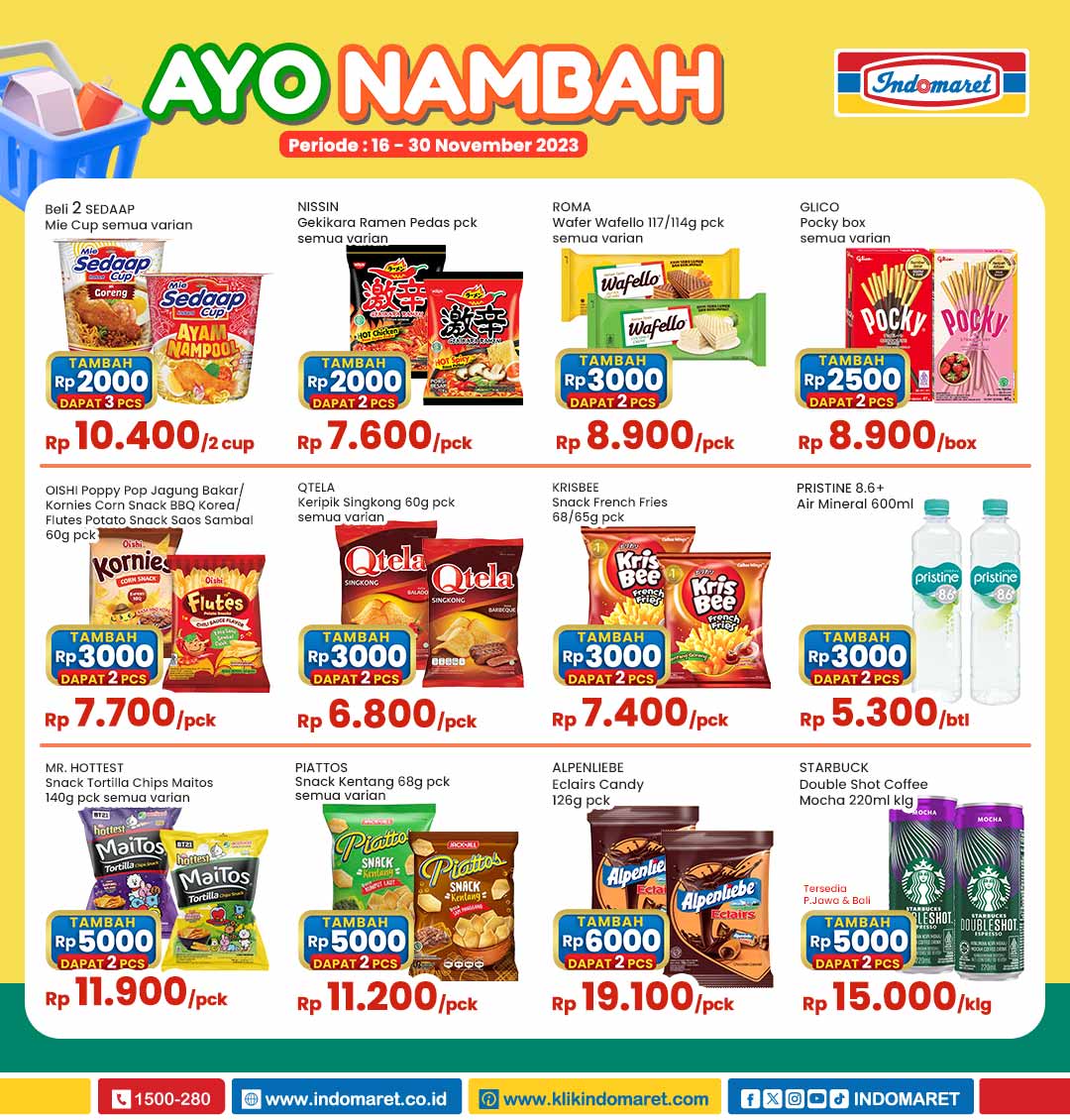Indomaret's tweet photo. Wajib banget nih belanja hematnya produk AYO NAMBAH di minggu ini.
Periode : 16 - 30 November 2023. 
Yuk langsung aja serbu promonya di Indomaret terdekat ya!
.
#Indomaret #PromosiIndomaret https://t.co/zMMsWEvaWm